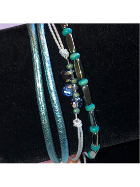 Elegant Blue and Silver Tone Beaded Adjustable Bracelet